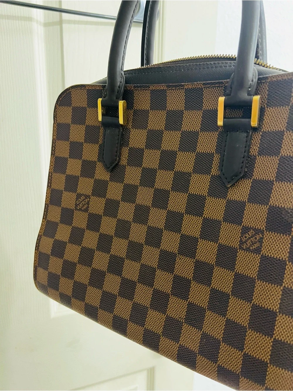 Louis Vuitton Brown Damier Ebene Top-Handle Satchel with Black Trim